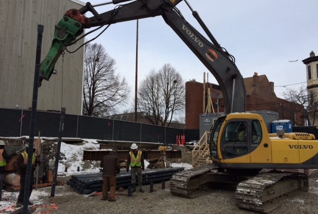 ductile iron piles being installed in boston