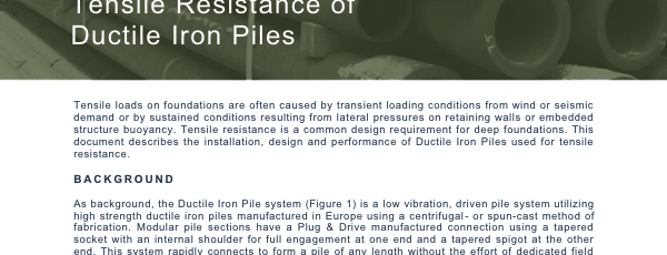 Tensile Resistance of Ductile Iron Piles